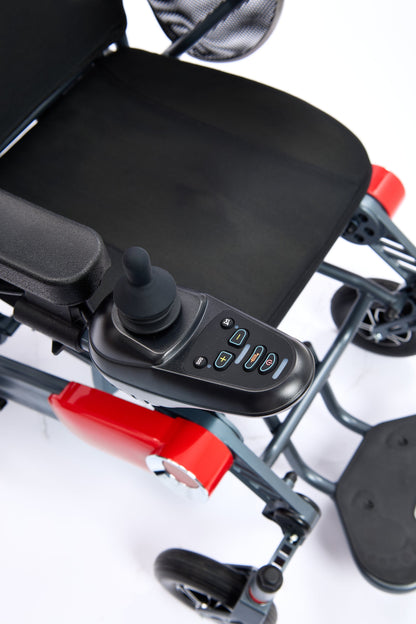 Wheelchair Electric Foldable Aluminum 40 Mile Dual Battery Black Red 42 In