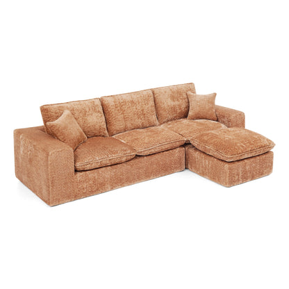 Sectional Sofa Modular Boucle Orange 4 Seat Reversible Chaise 107 In