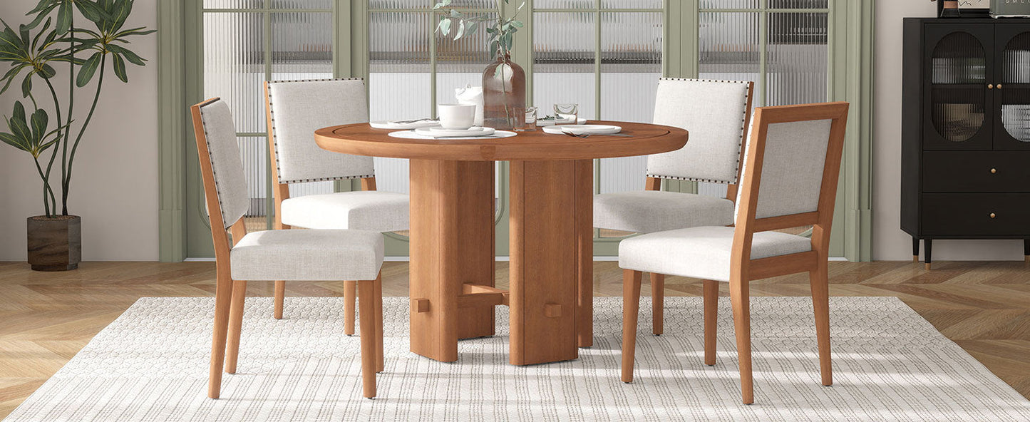 5-Piece Round Dining Table Set for 4, Minimalist Farmhouse Dining Table with 4