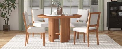 5-Piece Round Dining Table Set for 4, Minimalist Farmhouse Dining Table with 4