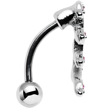 Pink Gem Stainless Steel Creeping Vine Top Mount Belly Ring