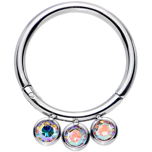 16G 3/8 Aurora Gem Stainless Steel Trio Hinged Segment Ring
