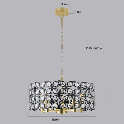 Chandelier Crystal Black Gold Round Pendant 5-Light Modern 19 In