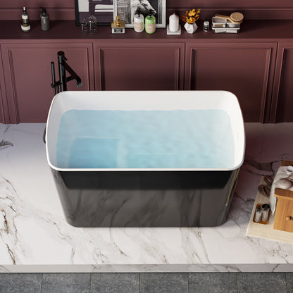 49in Acrylic Freestanding Soaking Bathtub, Square Japanese Sit-In, Glossy Blac