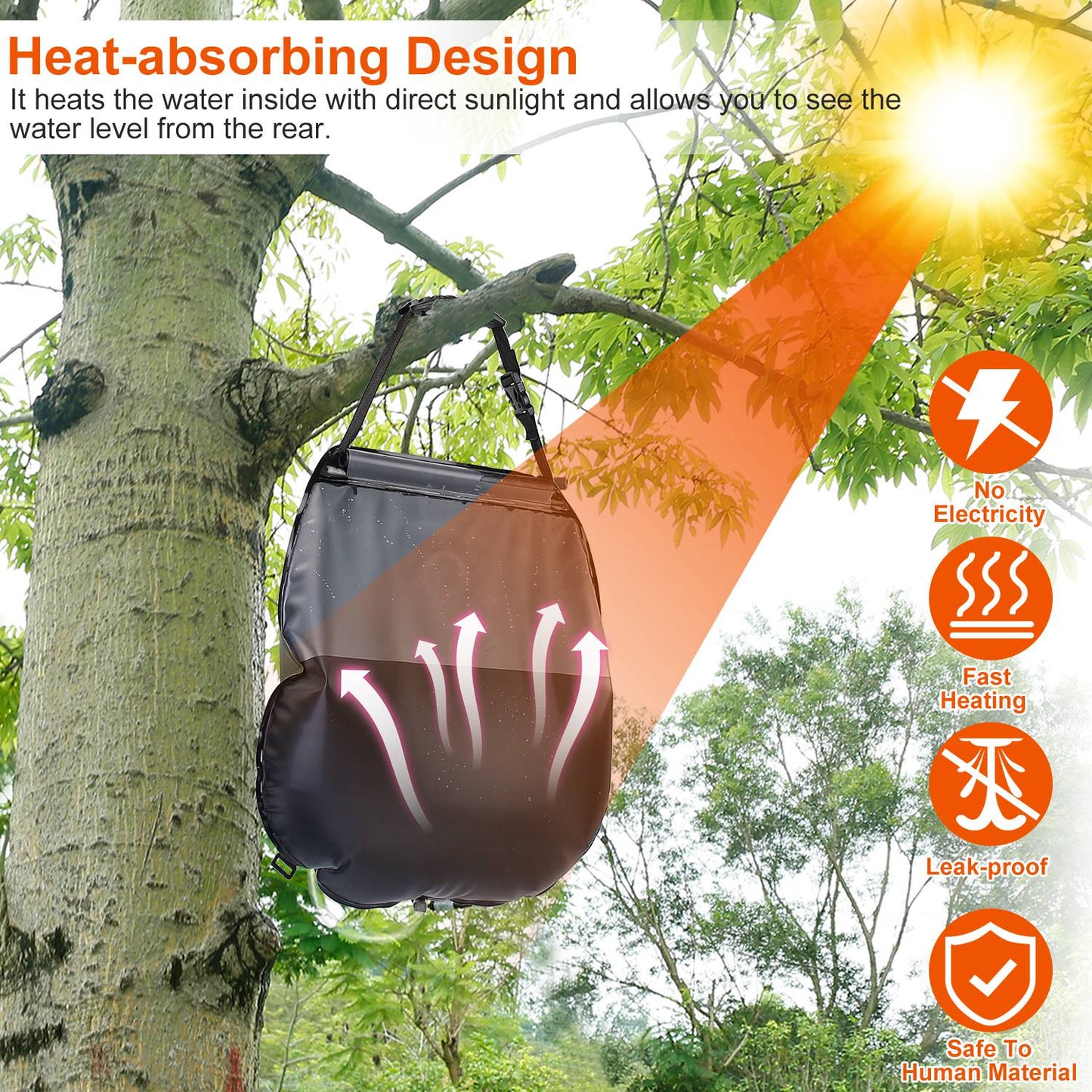 5Gal Solar Heating Camping Shower Bag w/ Removable Hose And Shower Head Portable Shower Bag for Beach Traveling Hiking