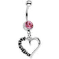 Pink Gem Lovely Language I Love You Hollow Heart Dangle Belly Ring