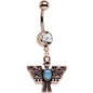 Clear Gem Faux Turquoise Rose Gold Plated Totem Bird Dangle Belly Ring