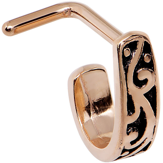 18G Rose Gold PVD Swirl Deco Faux Hoop L Shaped Nose Ring