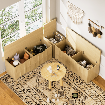 Storage Bench L-Shape 3 Piece MDF Natural Padded Seat 63x63x19 In 360 LB
