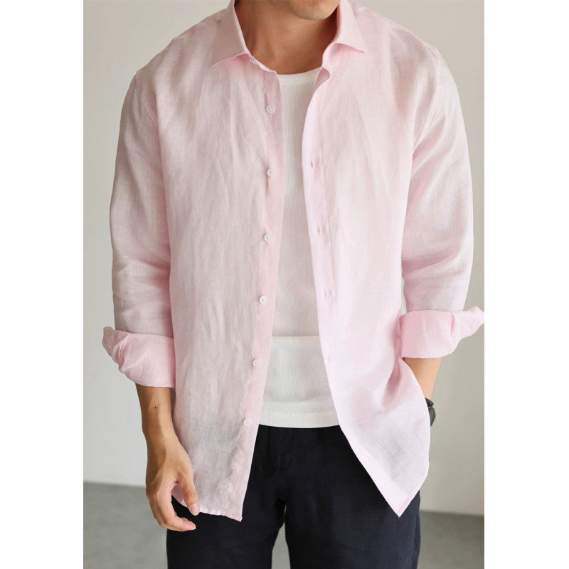 Mens Navy Blue Linen Fashionable Casual Shirt