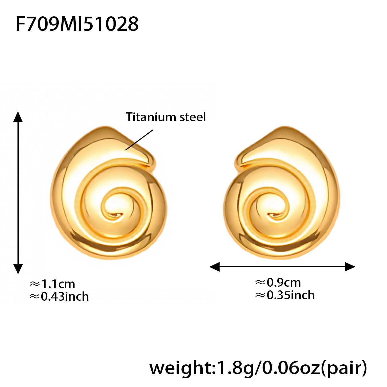 18k Gold-plated Delicate Snail-shell Stud Earrings