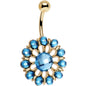 Aqua Gem Gold Anodized Ancient Aster Flower Belly Ring