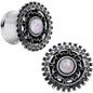 1/2 White Faux Opal Steel Finely Framed Double Flare Plug Set