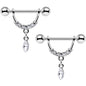 14G 3/4 Clear Gem Steel Drip Drop Dangle Nipple Ring Set