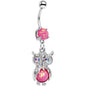 Pink Faux Opal Clear Gem No Ordinary Owl Dangle Belly Ring