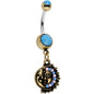 Faux Turquoise Southwestern Fun with Moon and Sun Dangle Belly Ring