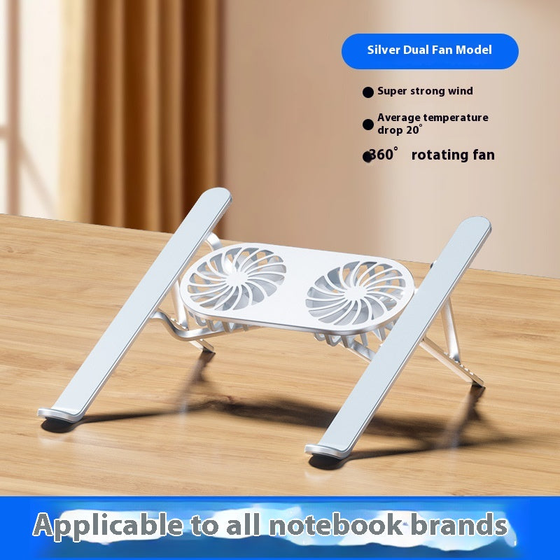 Aluminum Alloy Notebook Stand Portable Folding Lifting Tablet Height Increasing Desktop Twin Fan Computer