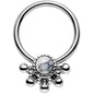 14G 3/8 White Faux Turquoise Steel Signet Captive Ring