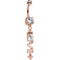 Clear Gem Rose Gold Anodized Lots of Love Dangle Belly Ring