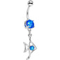 Blue Faux Opal Framework Fishy Fish Dangle Belly Ring