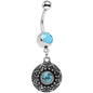 Faux Turquoise Southwestern Flower Power Disc Dangle Belly Ring
