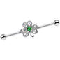 14G Green Faux Opal Fancy Shamrock Industrial Barbell 38mm