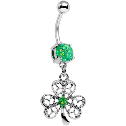 Green Faux Opal Shake Your Shamrock Dangle Belly Ring