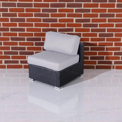 Outdoor Armless Chair Set HDPE Wicker Gray Set of 2
