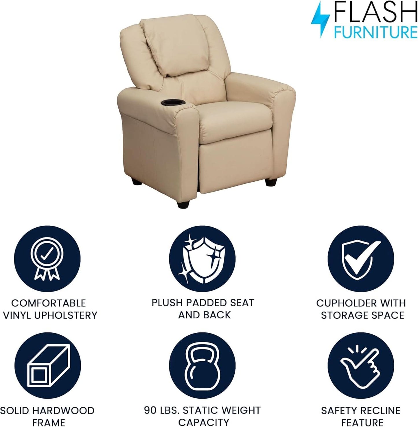 Beige Kids Recliner With Cup Holder For Cozy Seating