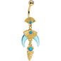 Faux Turquoise Gold PVD Phoenicia Dangle Belly Ring