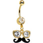 Clear Gem Gold PVD Disguise Mr. Mustache Dangle Belly Ring