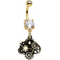 Clear Gem Gold PVD Steampunk Jumble Gears Dangle Belly Ring