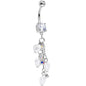 Clear Gem White Orb Hearts Dangle Belly Ring