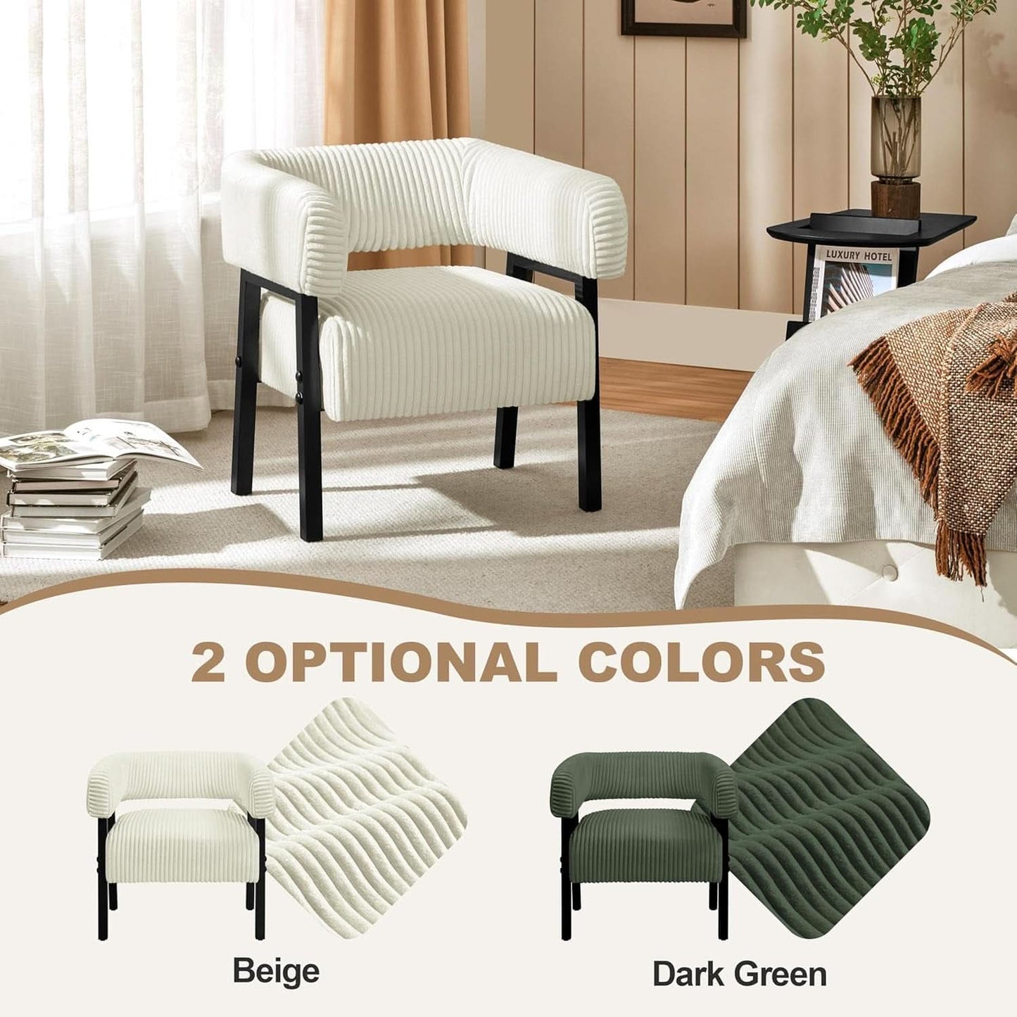 Beige Corduroy Barrel Chair With Pocket Coil Support