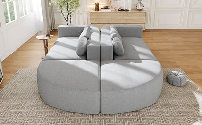 Sectional Sofa U-Shape Modular Boucle Gray 6-Seat Deep Seating 114.9x64.5 In