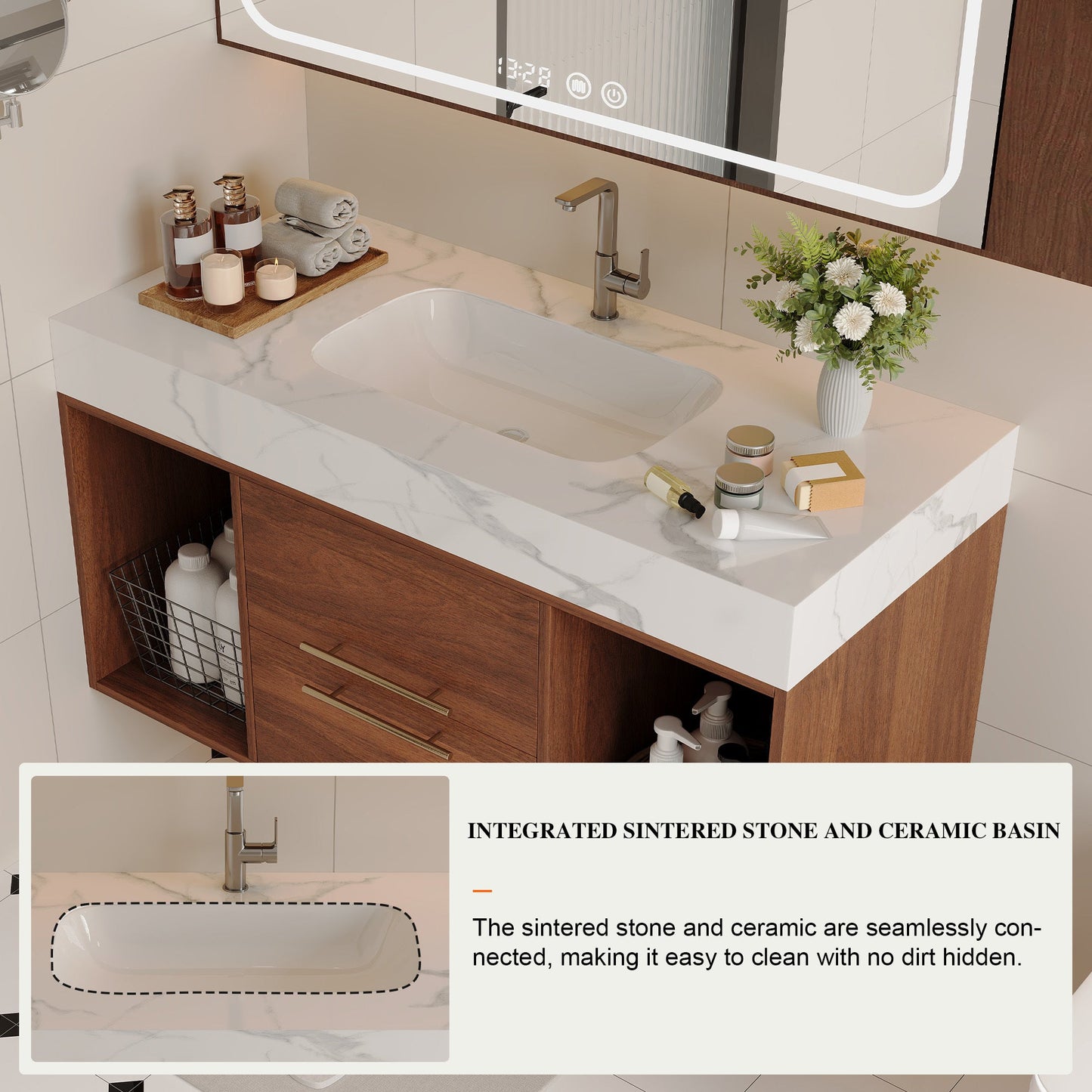 39.4 '' Floating Bathroom Vanity with Ceramic sink,Wall Mounted Vanity 2 Soft...