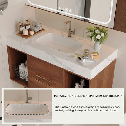 39.4 '' Floating Bathroom Vanity with Ceramic sink,Wall Mounted Vanity 2 Soft...