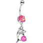 Pink Faux Opal Diving Dolphin Dangle Belly Ring