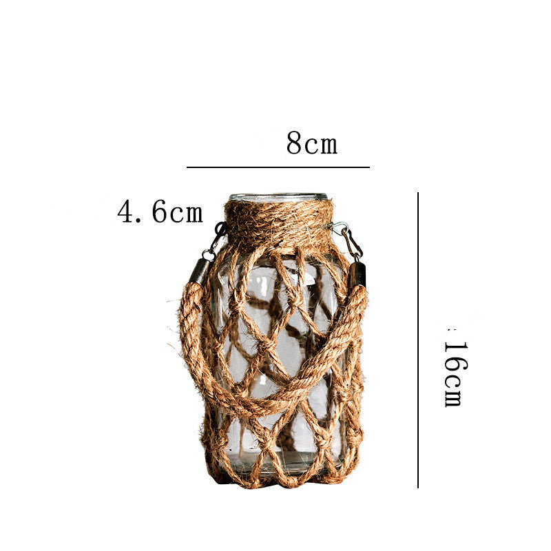 Hand-woven Hemp Rope Glass Transparent Vase