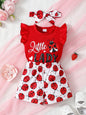 Children's Headband, Round Neck Ruffle Sleeve Top and Pants Set