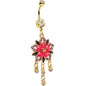 Clear Pink Aurora Gem Gold Anodized Heart Flower Dangle Belly Ring