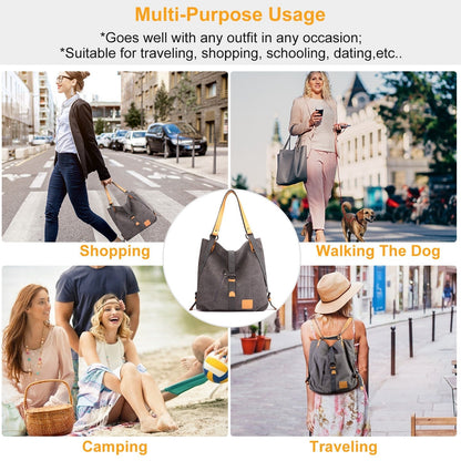 Women's Canvas Tote Bag Convertible Backpack Shoulder Handbag for Everyday Use