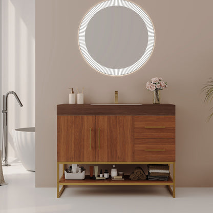 36' Modern Free-Standing Bathroom Vanity with Seamless Ceramic Sink & Sintered Stone Top
