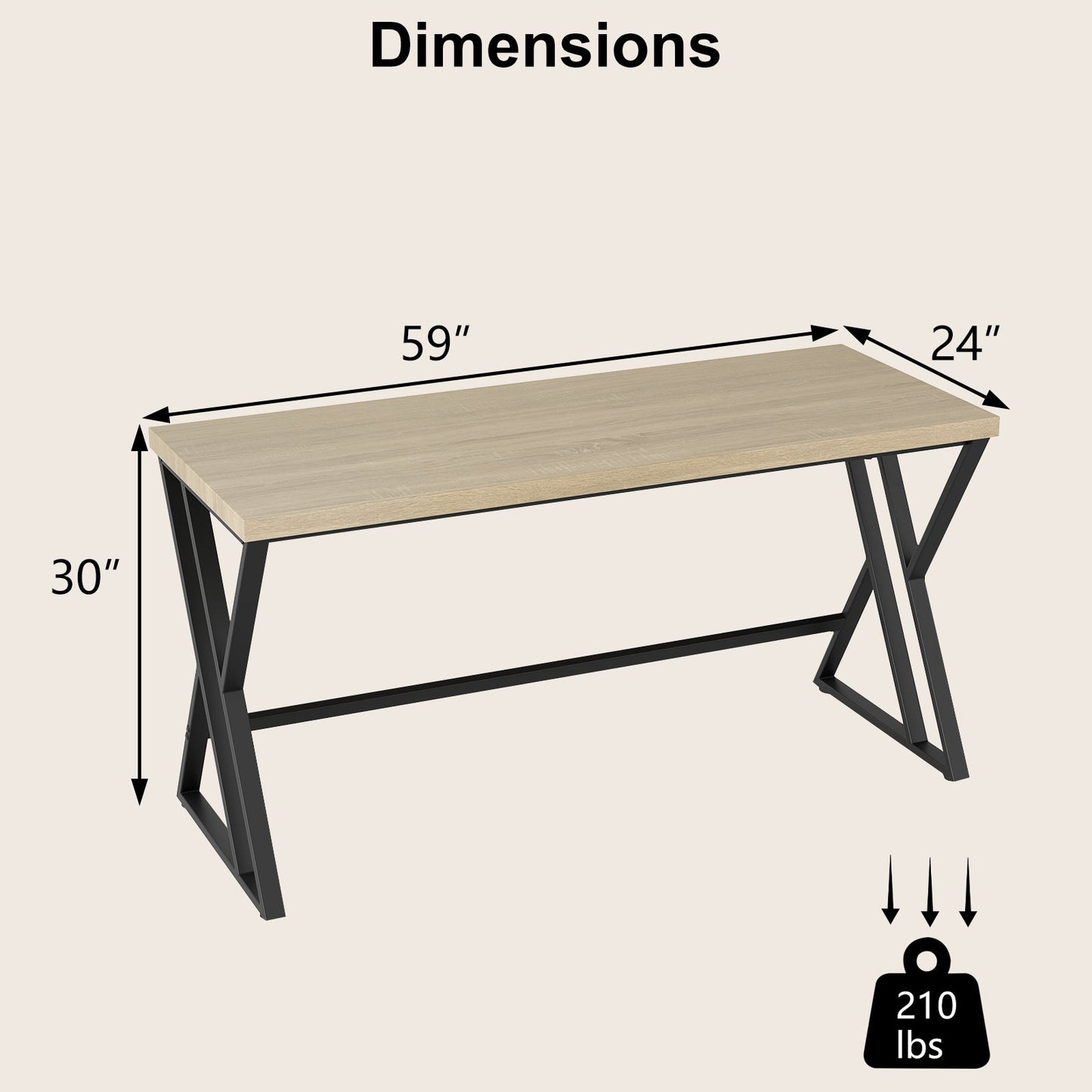 59 Inch Computer Desk with Heavy-duty Metal Frame and Crossbar-Gray