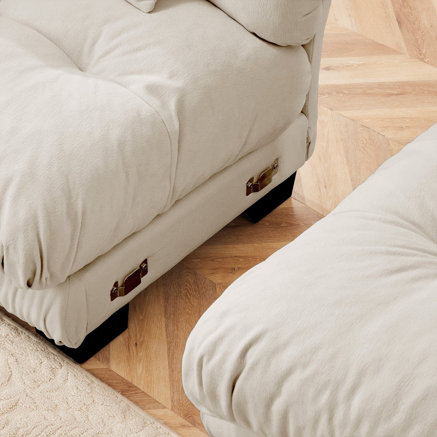 Sectional Sofa L-Shape Chenille Light Coffee 3 Seat Convertible Ottoman