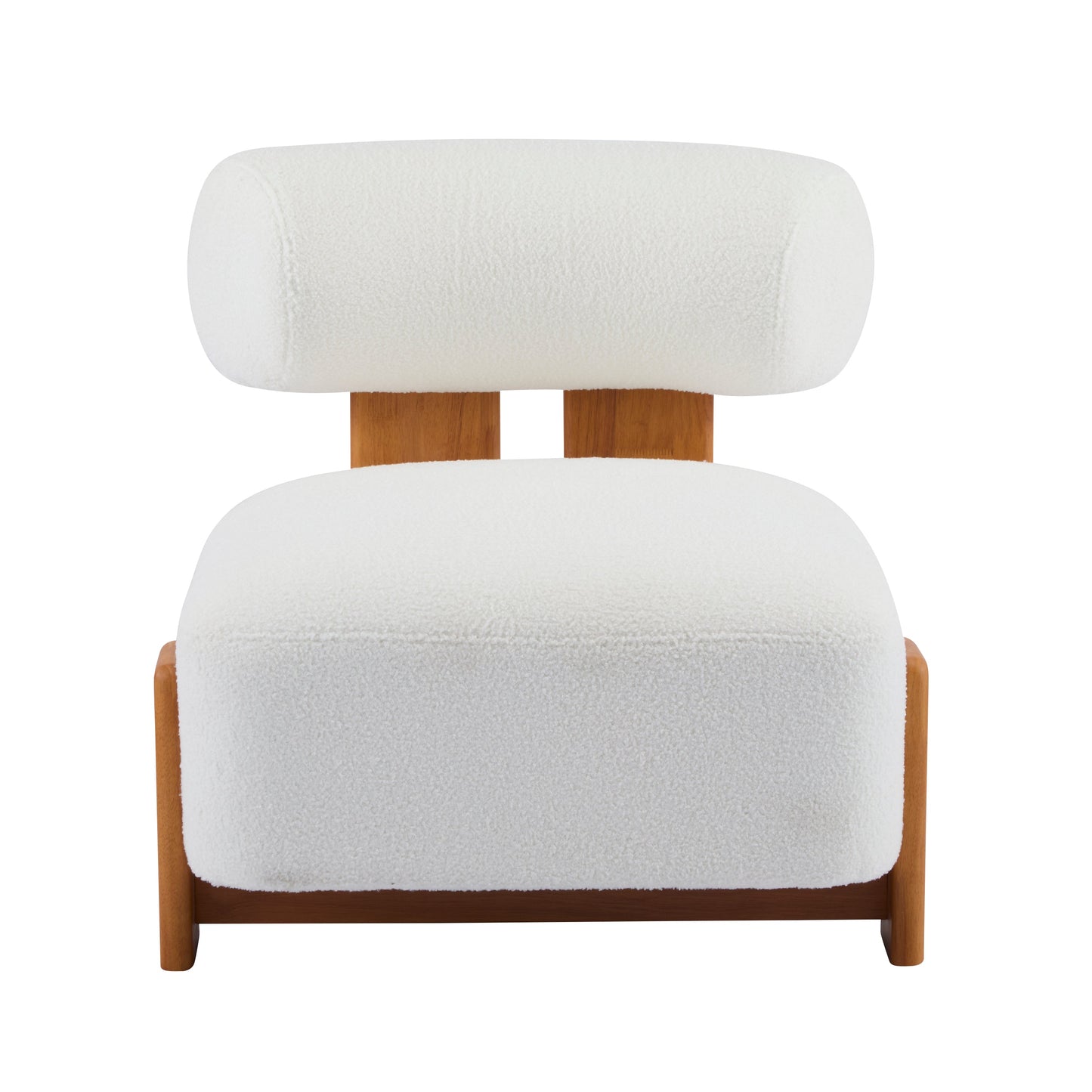 Boucle Lounge Chair Natural Beige Rolled Backrest 27.25"x30"x27.5