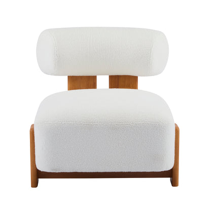 Boucle Lounge Chair Natural Beige Rolled Backrest 27.25"x30"x27.5