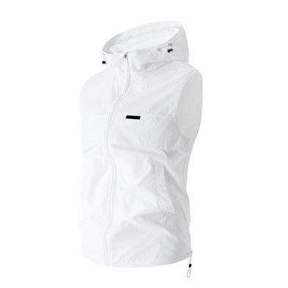 New Mens Sun-protective Jacket Hooded Sleeveless Vest