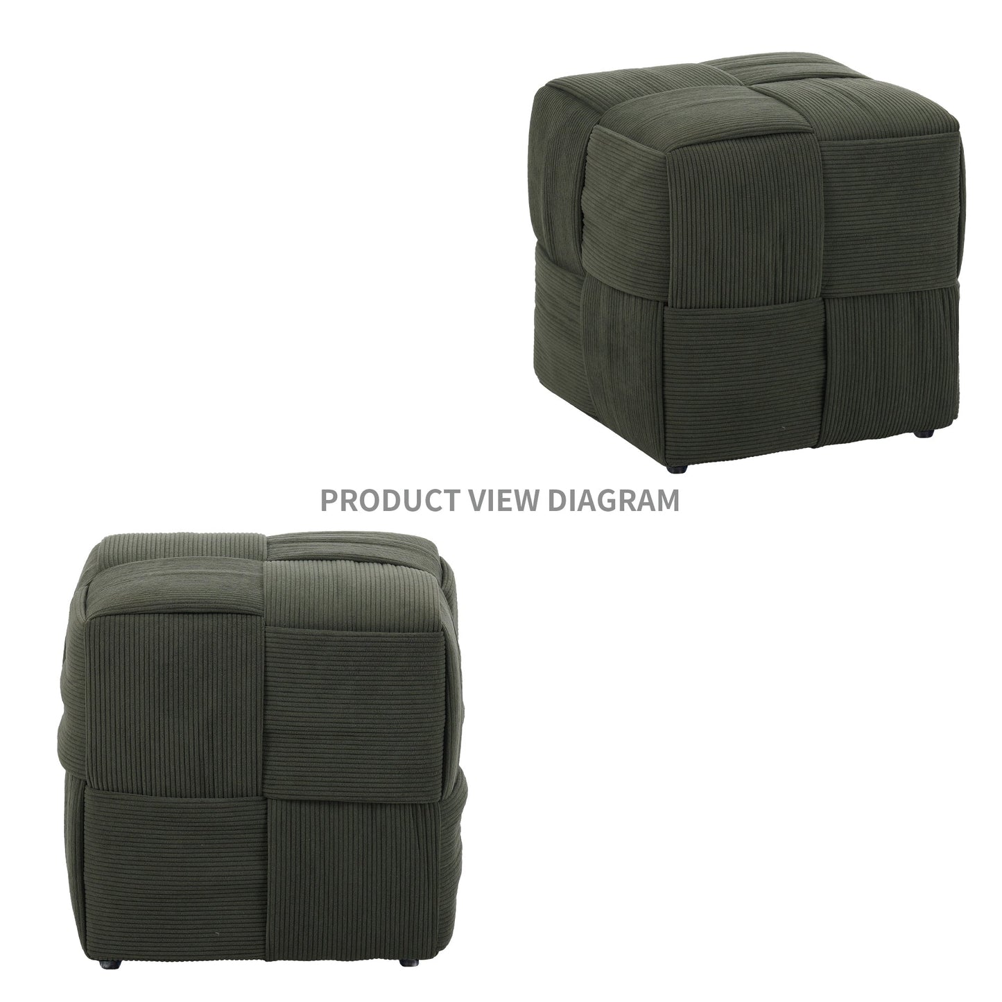 Green Square Ottoman Foot Rest with Corduroy Woven Design Soft Cushioning for
