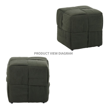 Green Square Ottoman Foot Rest with Corduroy Woven Design Soft Cushioning for